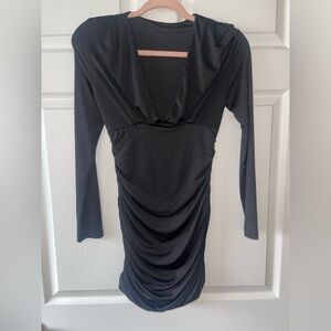 Elegant Black Draped Mini Dress